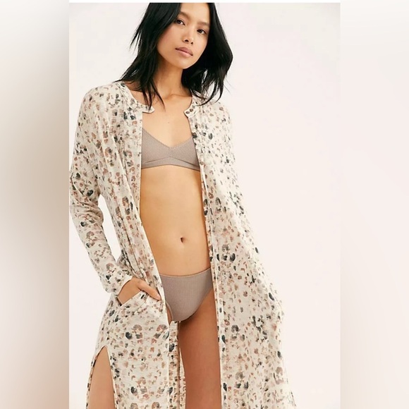 Free People Intimately Neutral Leopard Print Maxed Out Maxi Robe Dress Size S - Picture 3 of 15